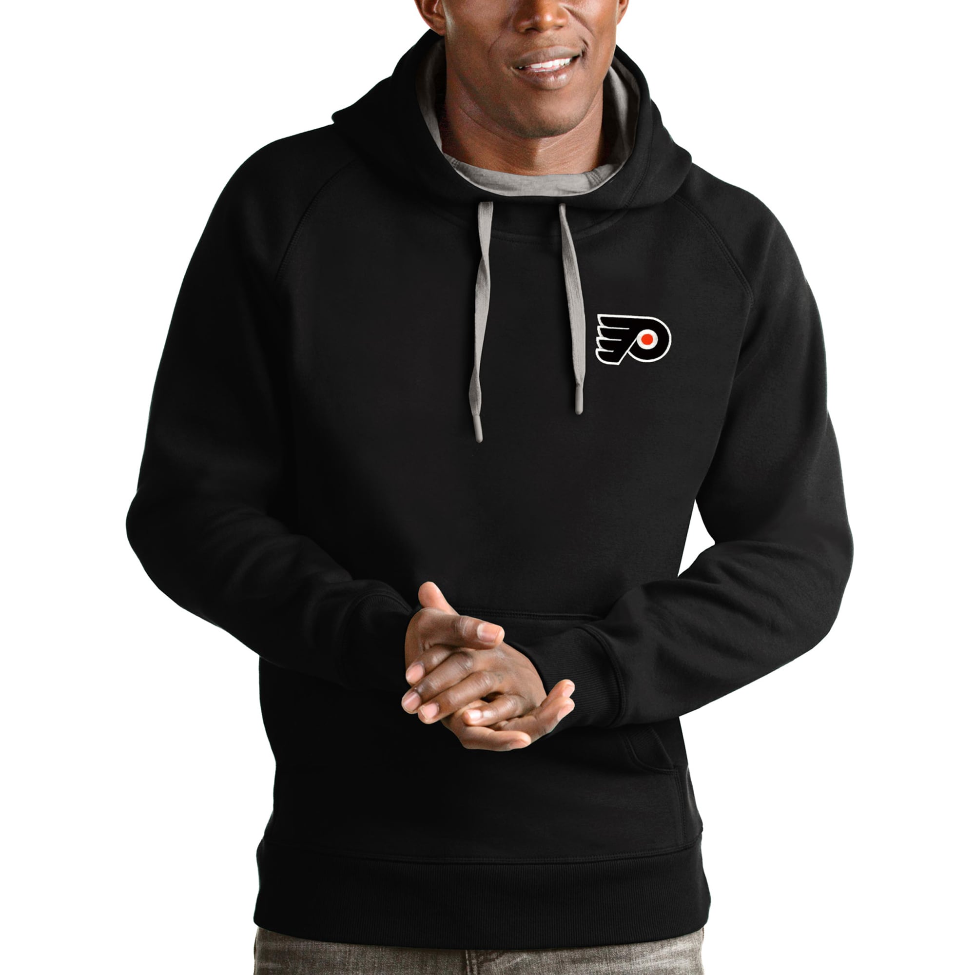 Men's Antigua Black Philadelphia Flyers Team Victory Pullover Hoodie